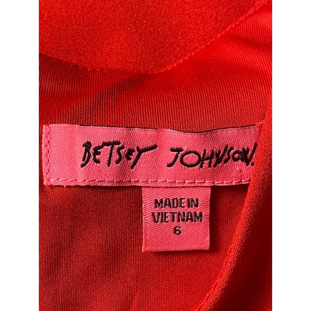 Betsy Johnson Watermelon Red Cap Sleeve Stretch Crepe Dress Women's Size 6 - Picture 4 of 8